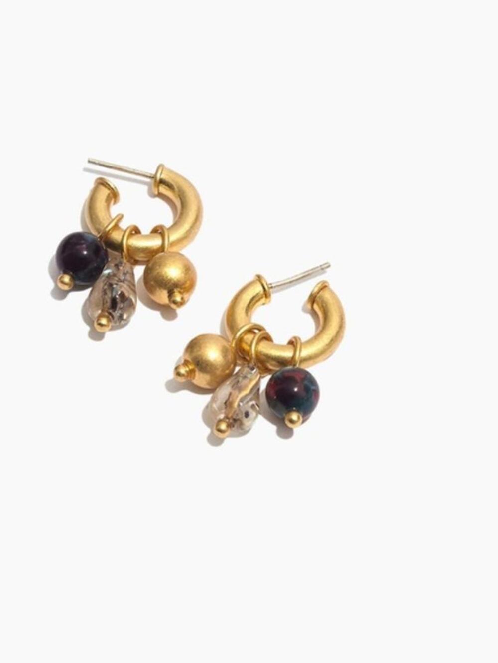 Madewell Beaded Charms Chunky Mini Hoop Earrings